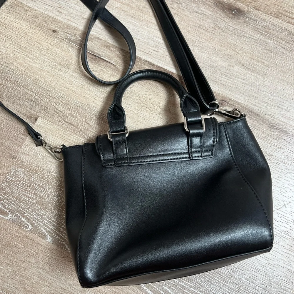 Neiman Marcus Black Fringe Faux Leather Crossbody Purse